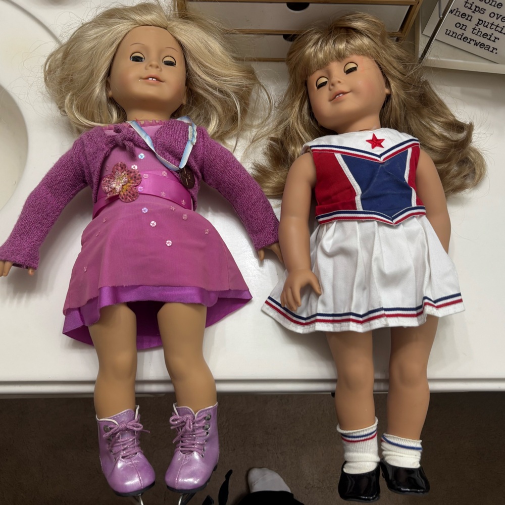 American Girl Dolls Stylish Doll Set with Purple and Red Outfits - Picture 2 of 2